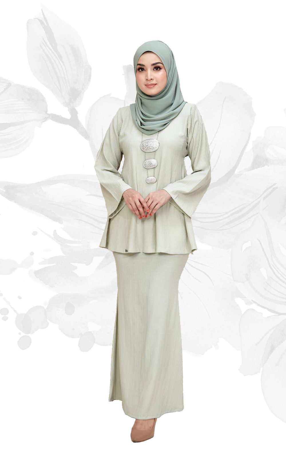 Natrah - Kurung Pesak Pendek - Soft Green