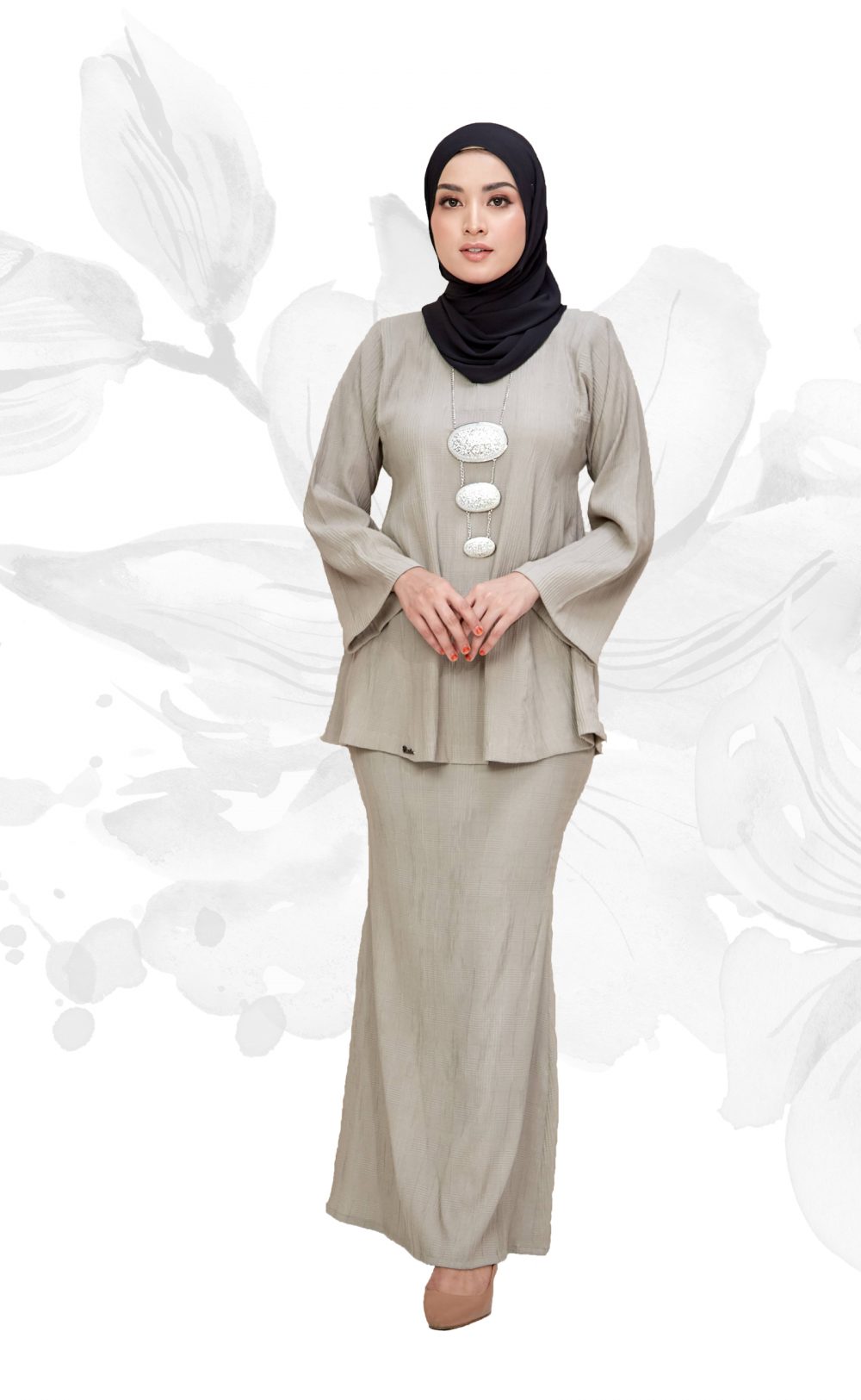 Natrah - Kurung Pesak Pendek - Grey