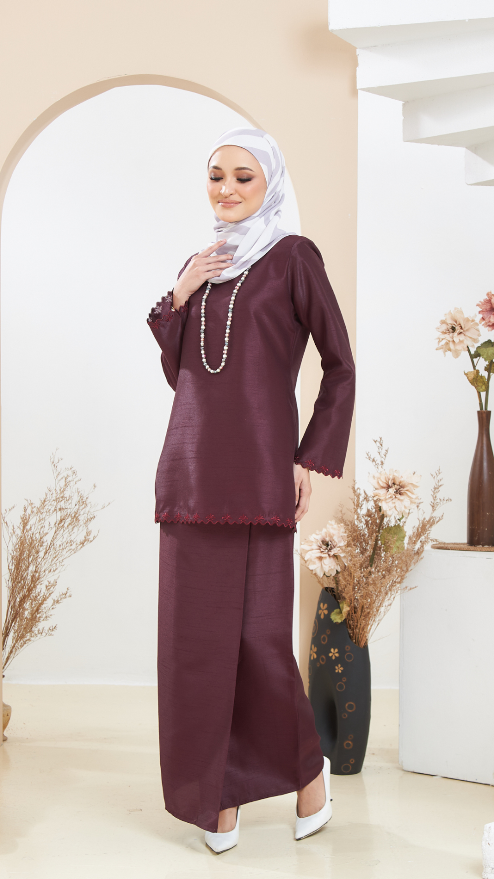 Arabella - Kurung Moden Sulam - Dark Purple - Image 3