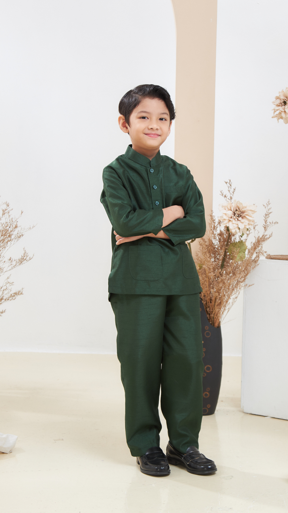 Arabella - Baju Melayu Kids - Emerald Green - Image 3