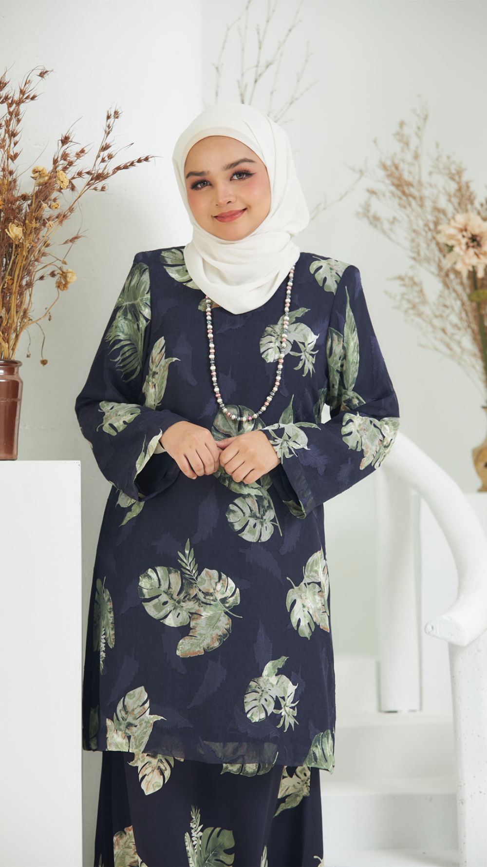 Audrey - Kurung Moden Labuh - Navy Blue - Image 4