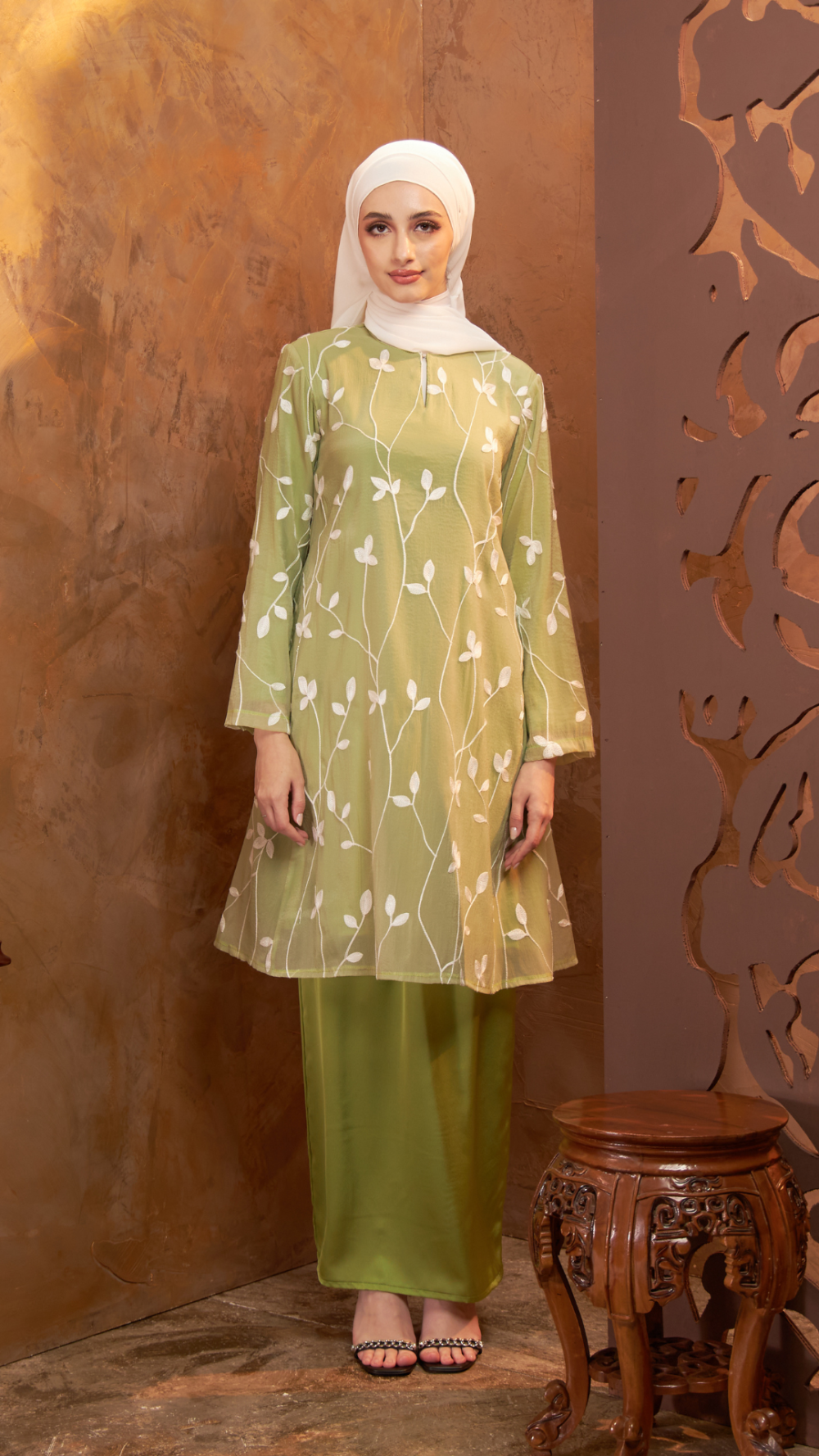 Gurindam - Kurung Pesak Moden - Lime Green