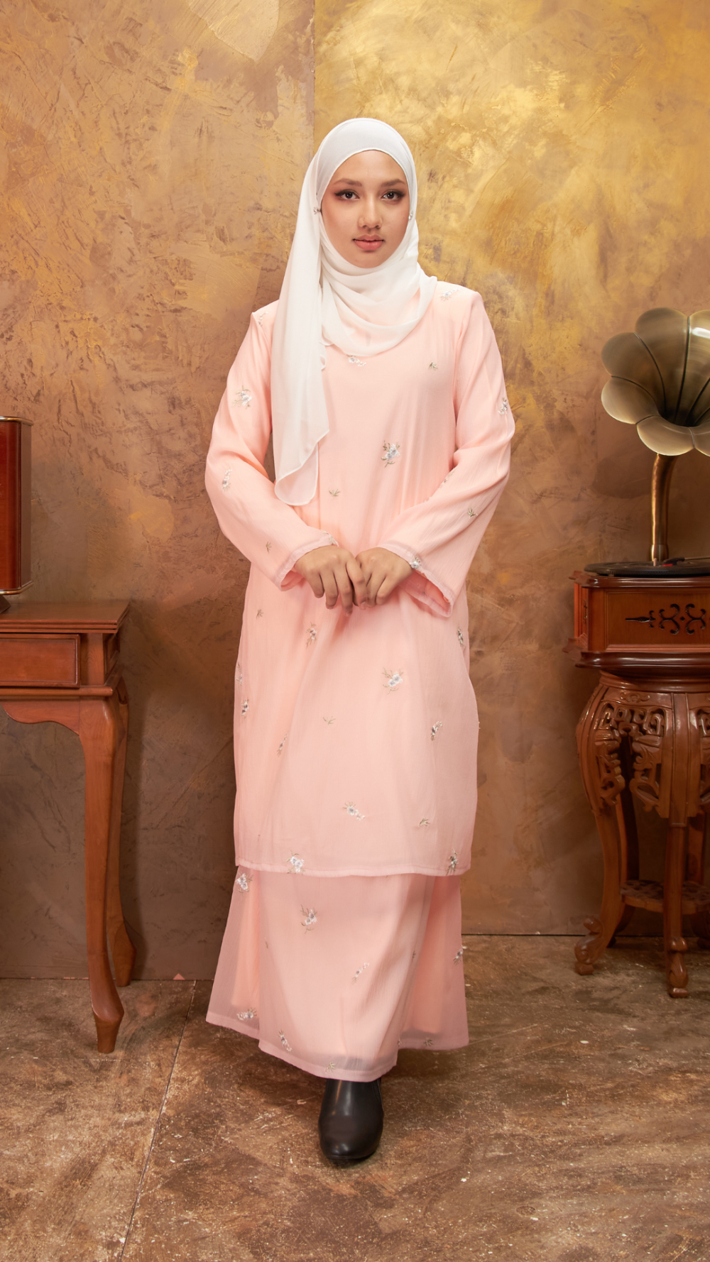 Gema - Kurung Moden Organza - Peach