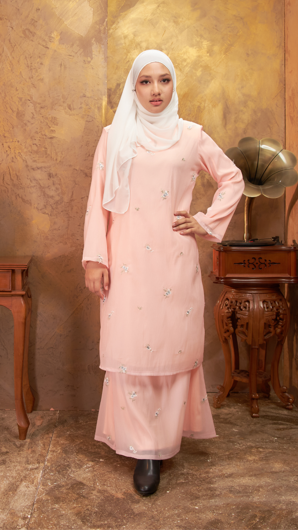 Gema - Kurung Moden Organza - Peach - Image 2