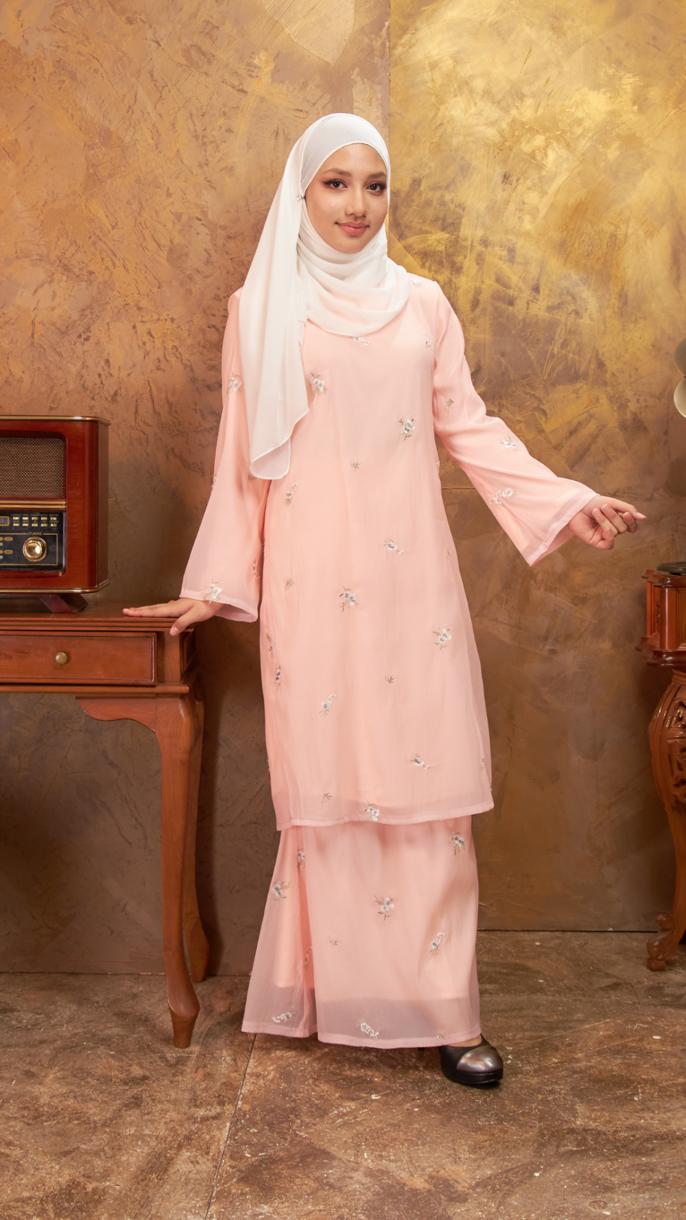 Gema - Kurung Moden Organza - Peach - Image 3