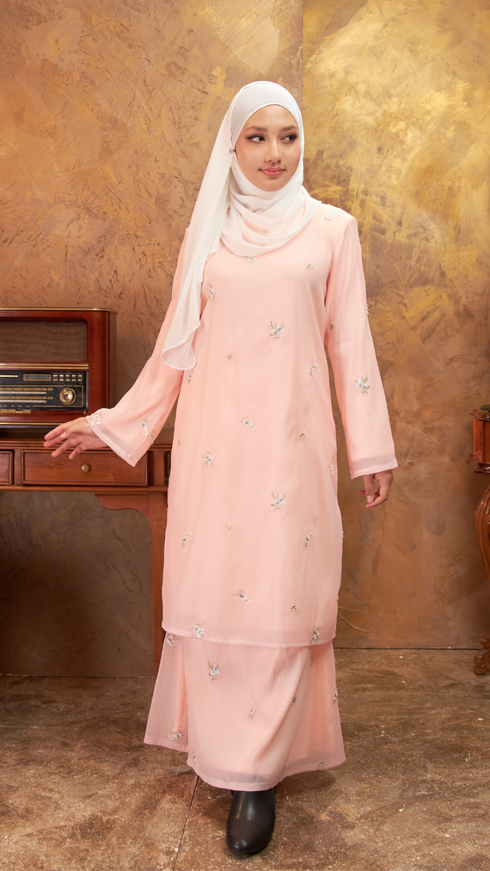 Gema - Kurung Moden Organza - Peach - Image 4
