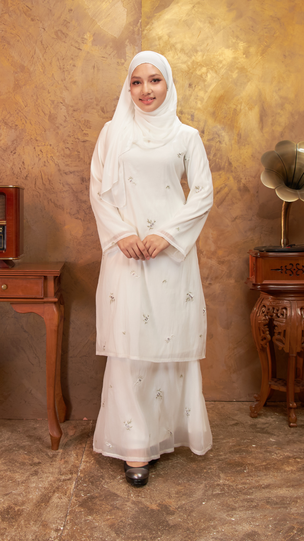Gema - Kurung Moden Organza - White
