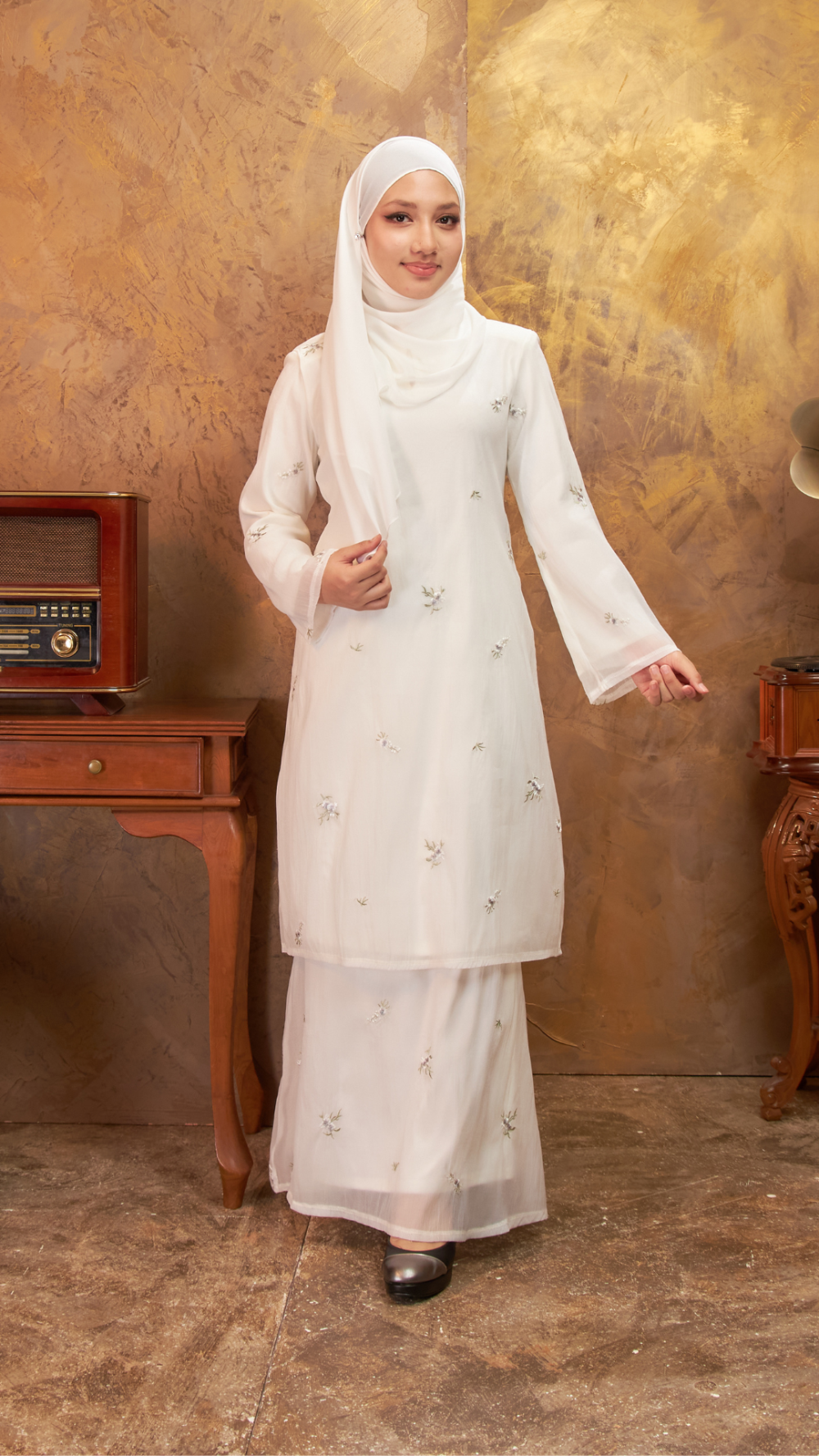 Gema - Kurung Moden Organza - White - Image 2