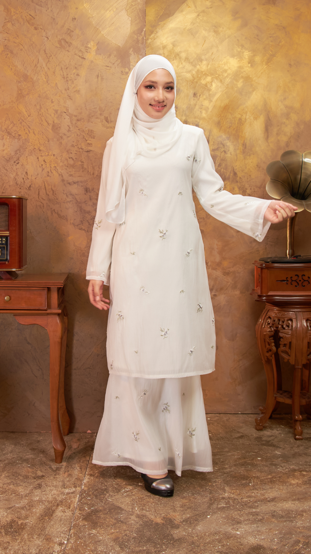 Gema - Kurung Moden Organza - White - Image 4