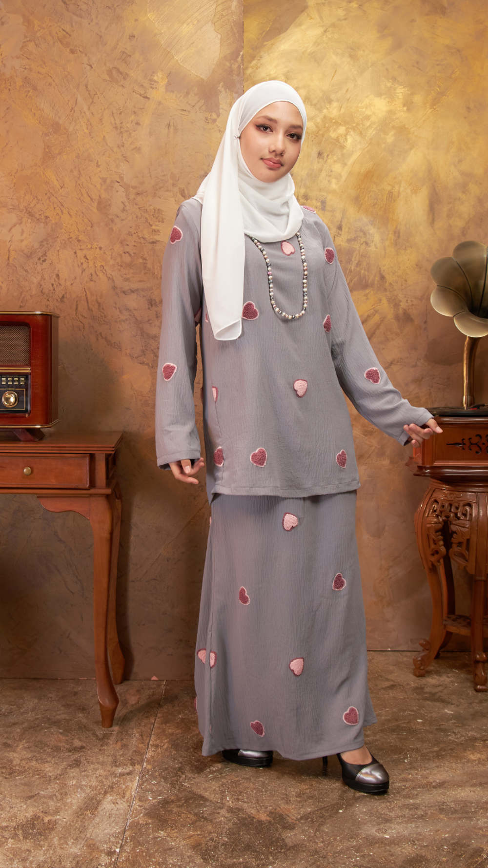 Adela - Kurung Kedah - Grey - Image 2