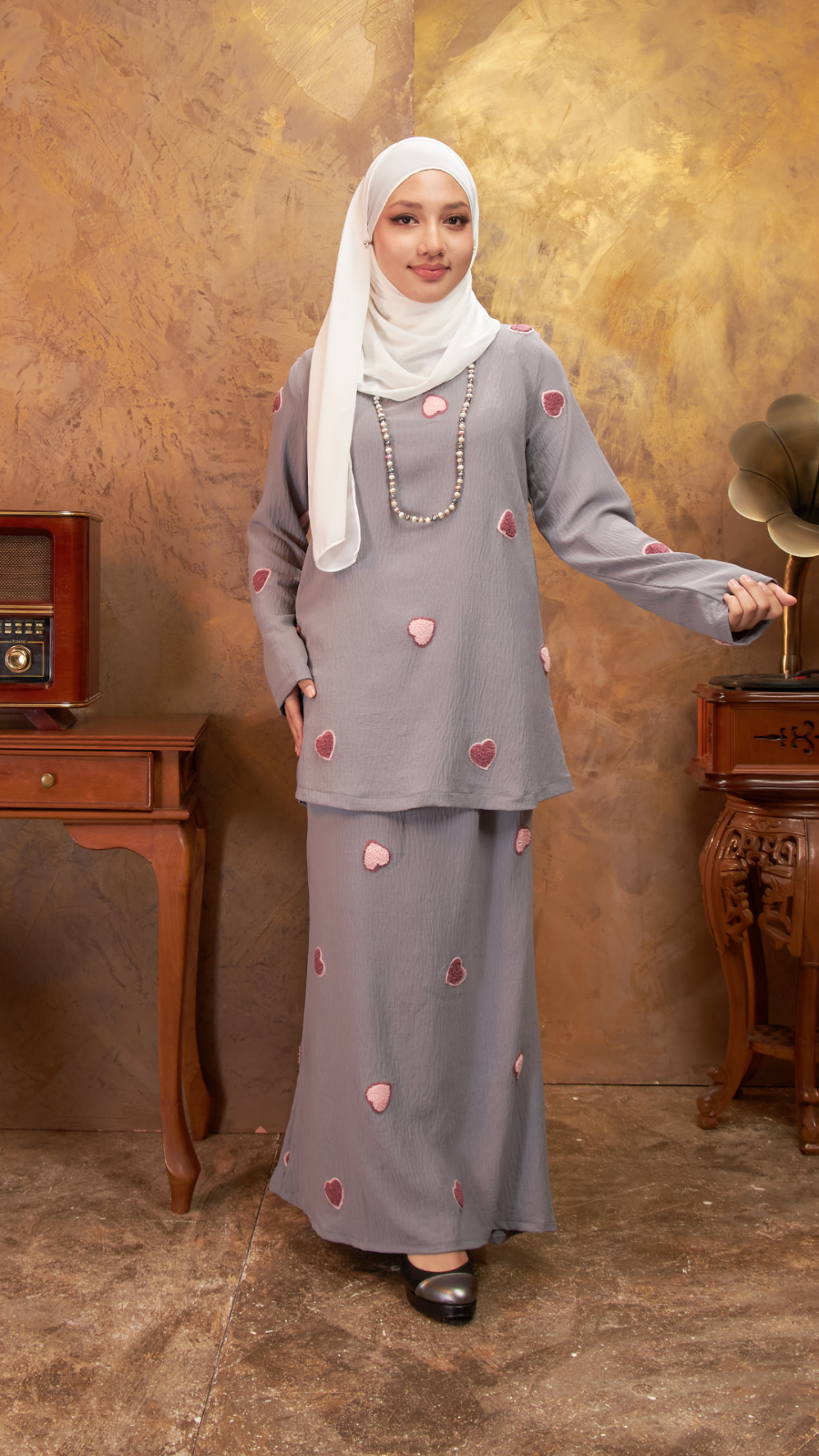 Adela - Kurung Kedah - Grey - Image 4