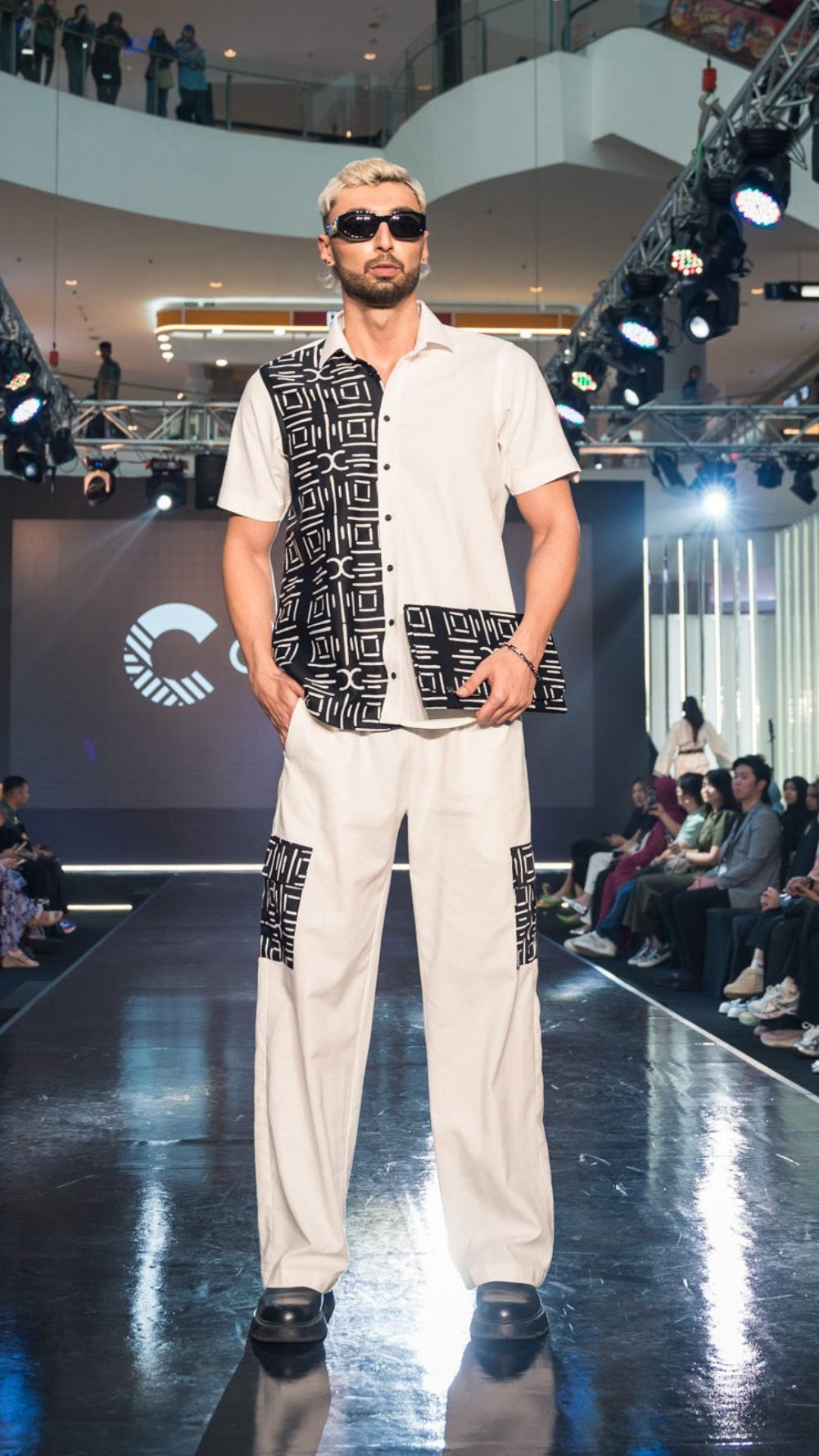Sukma - Casual Set - Kemeja & Pants Lelaki - Black & White