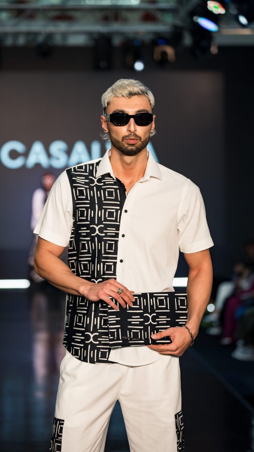 Sukma - Casual Set - Kemeja & Pants Lelaki - Black & White - Image 4
